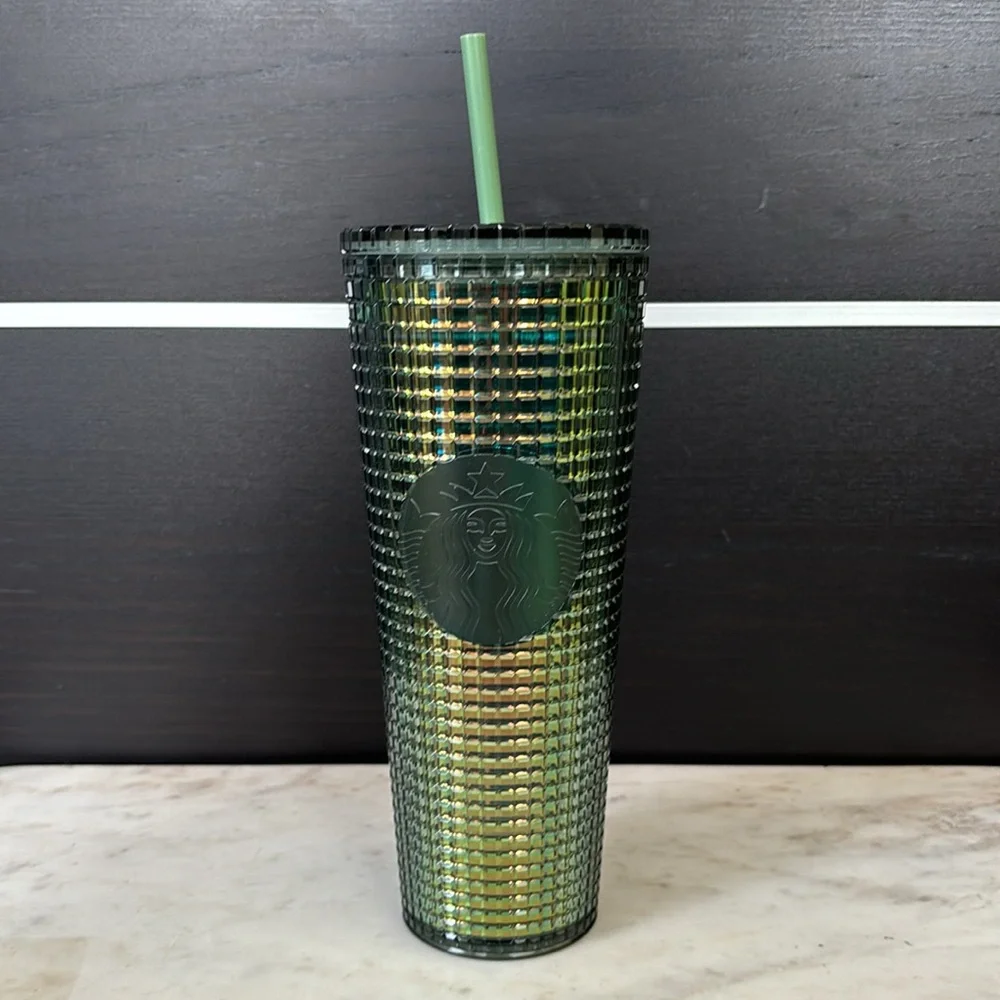Starbucks 2022 Rainforest Green Iridescent Grid Venti 24 oz. Cold Cup Tumbler
